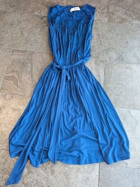 Lane Bryant Royal Blue Lace Yoke Maxi Dress with Tie Waist